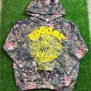 Spider Graphic Hoodie with Yellow and Pink Accents
